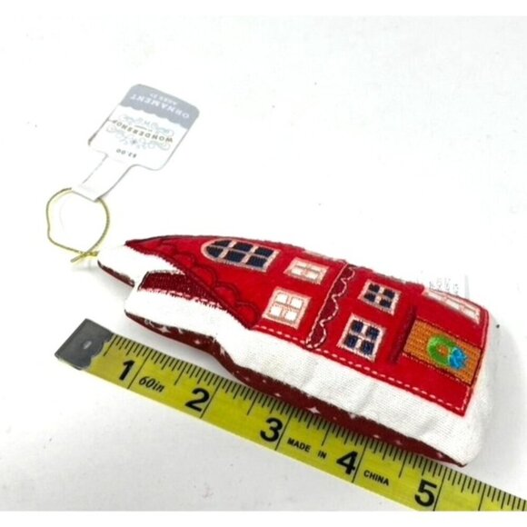 Target Fabric Plush House with Chimney Christmas Tree Ornament Red Wondershop - Picture 7 of 9